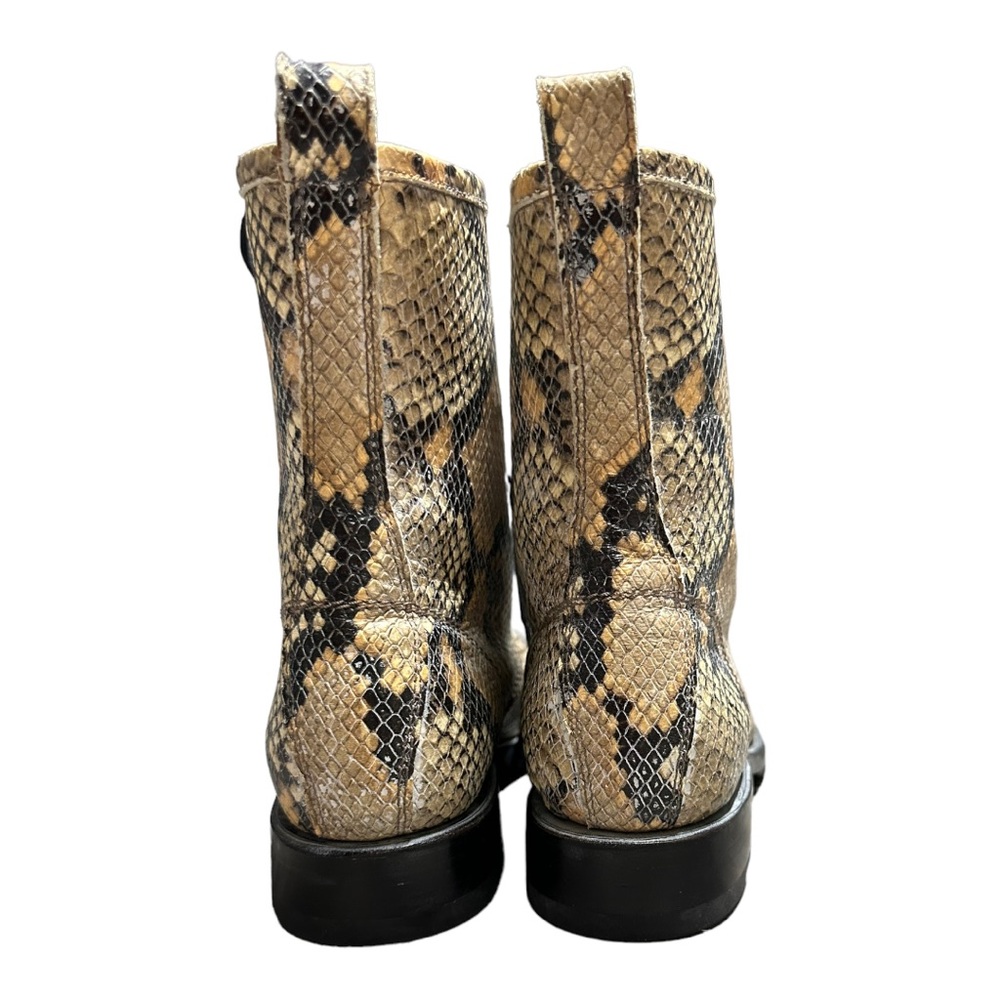 FRYE Veronica Snakeskin Embossed Leather Lace Up Combat Boot Tan Black SIZE 8 - Picture 5 of 8